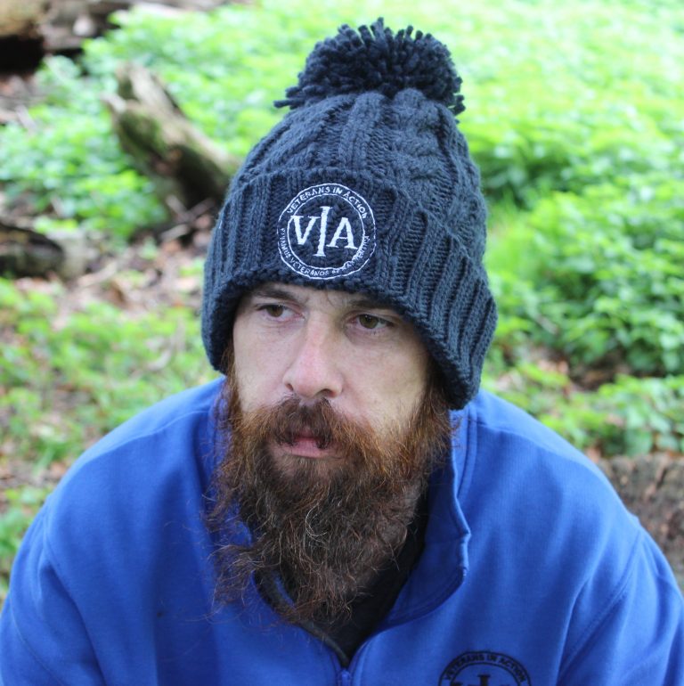 veterans in action navy cable knit beanie with white hollow logo