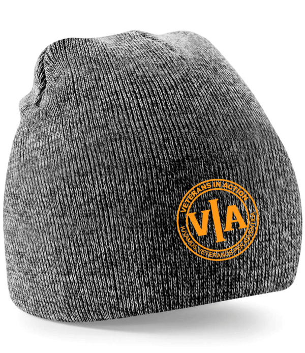 Veterans in Action antique grey Beanie with gold logo