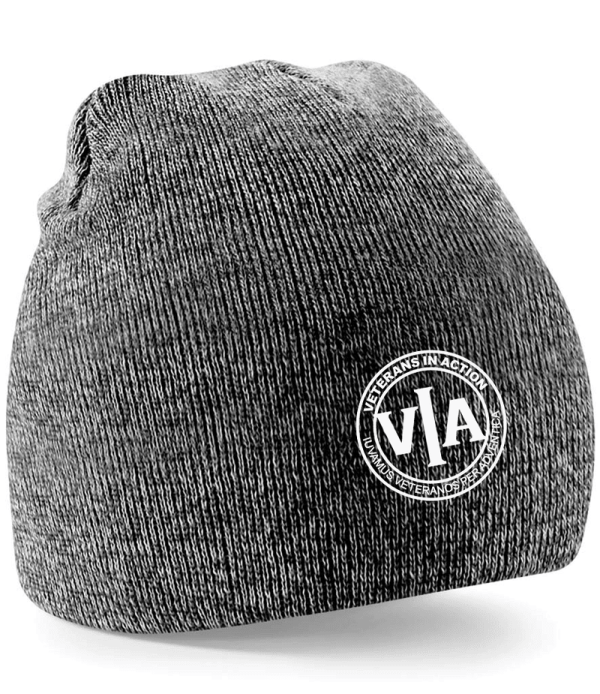 veterans in action antique grey beanie with white logo