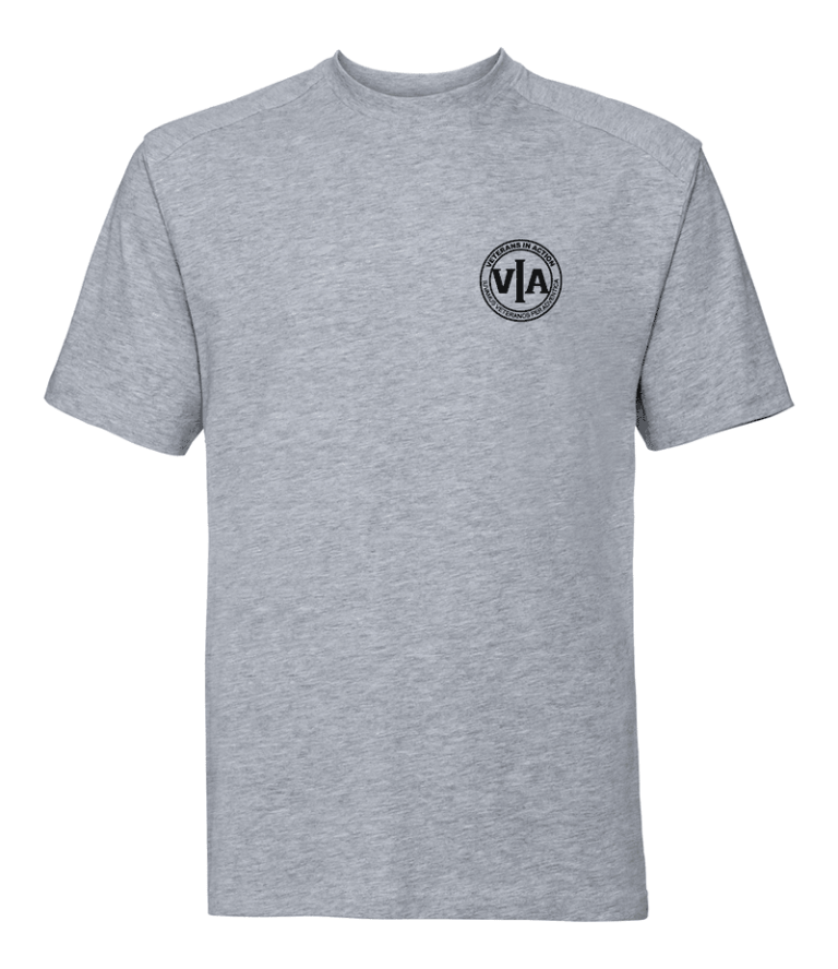 veterans in action light oxford grey t shirt with black logo