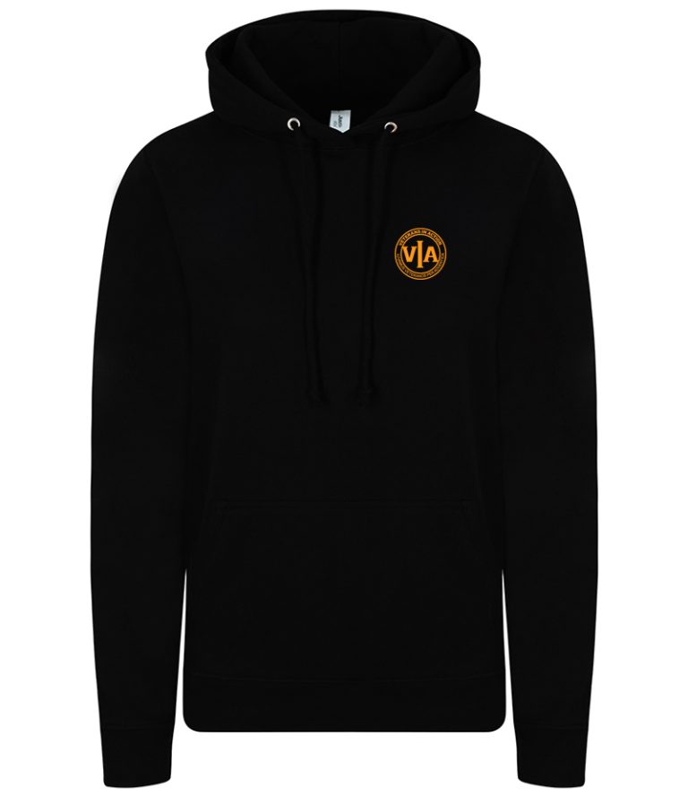 veterans in action ladies black hoody with gold hollow logo