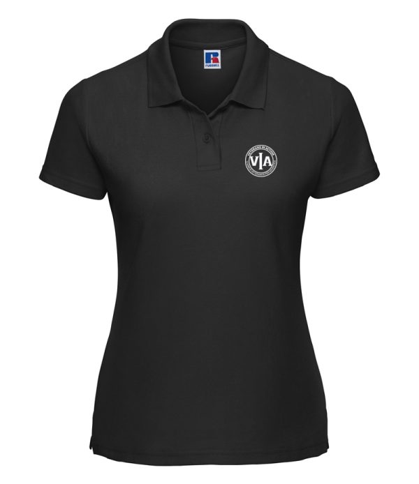 veterans in action ladies black polo shirt with white logo