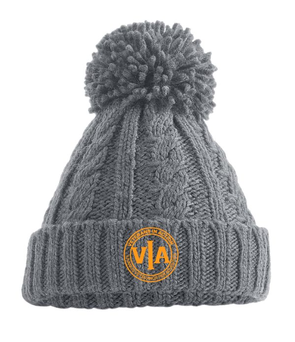 veterans in action cable knit beanie with gold logo