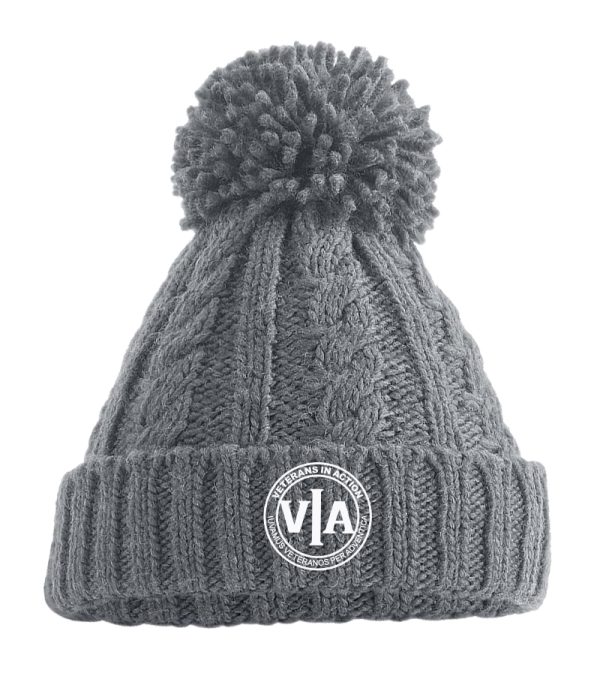 veterans in action cable knit beanie with white logo