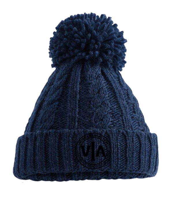 veterans in action navy cable knit beanie with black logo