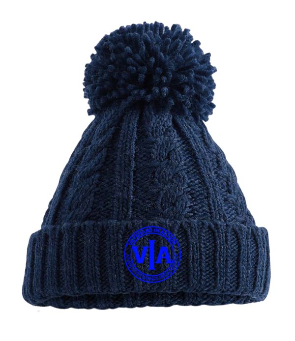 veterans in action navy cable knit beanie with blue logo