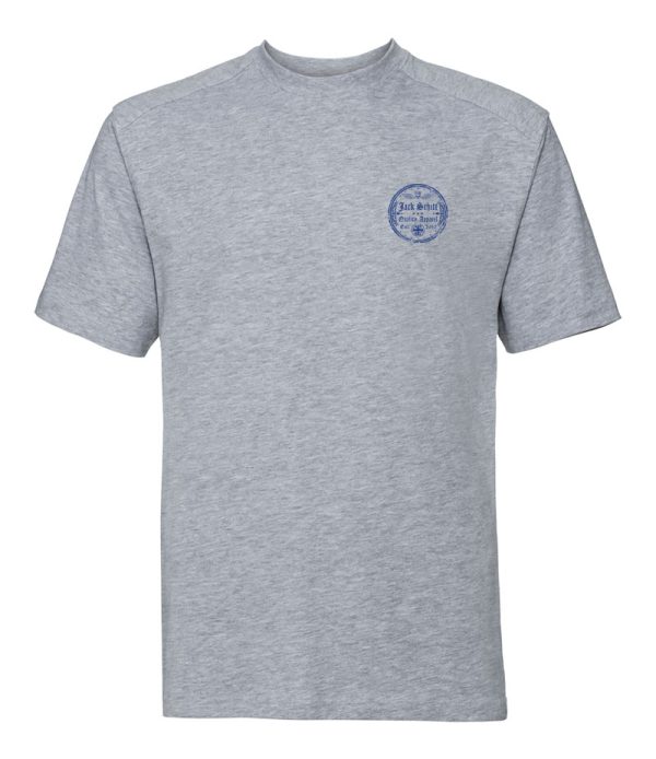 jack schitt oxford grey est t shirt with blue logo
