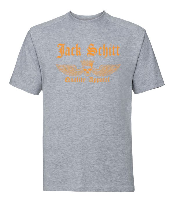oxford grey jack schitt quality apparel t shirt with gold logo