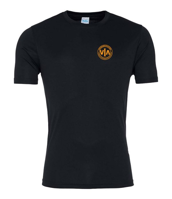 Veterans in action black sports t shirt with gold logo