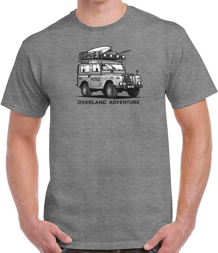 printed overland adventure grey t shirt with grey land rover