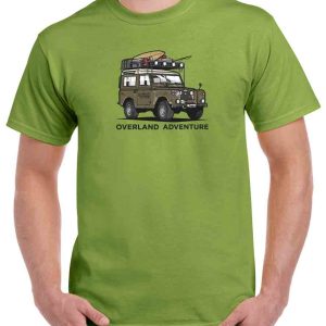 printed overland adventure kiwi t-shirt with green land rover