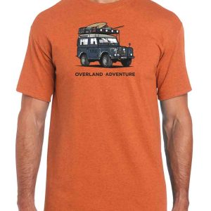 printed overland adventure antique orange land rover t shirt